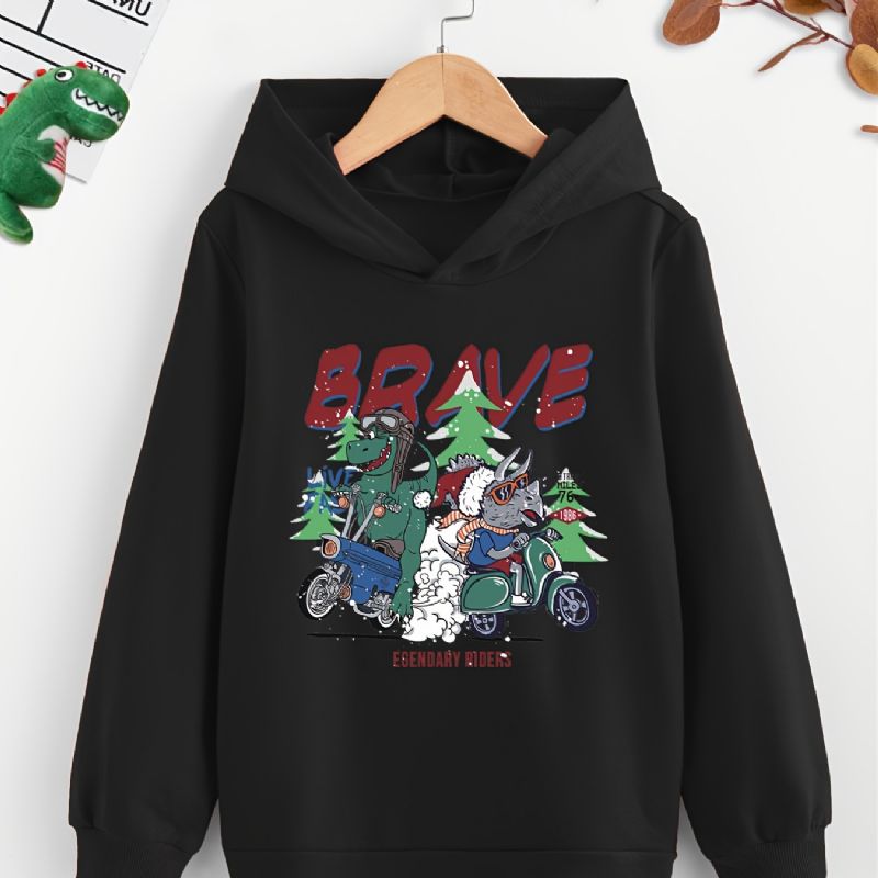 Pojkar Dinosaur Print Långärmad Hoodie Sweatshirt