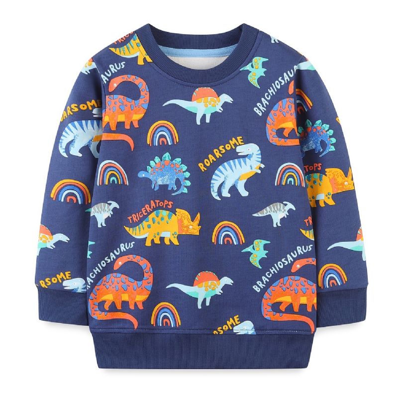 Pojkar Dinosaur Print Pullover Rundhalsad Långärmad Sweatshirt Barnkläder