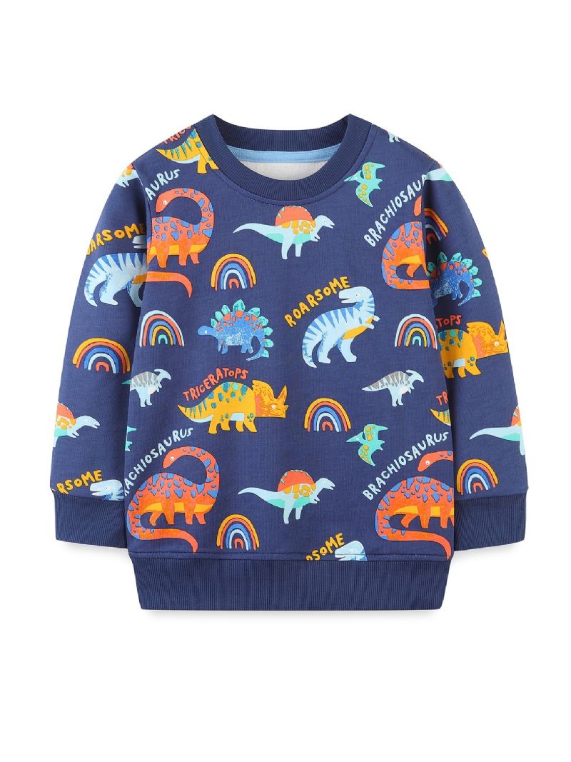 Pojkar Dinosaur Print Pullover Rundhalsad Långärmad Sweatshirt Barnkläder