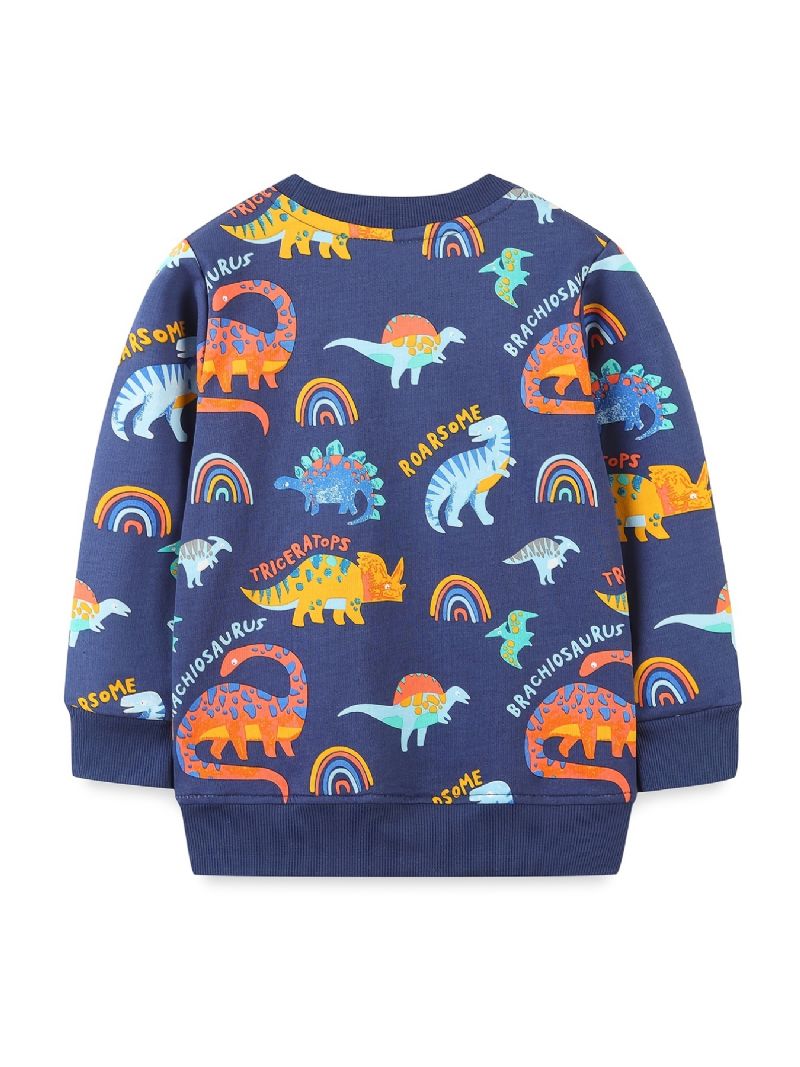 Pojkar Dinosaur Print Pullover Rundhalsad Långärmad Sweatshirt Barnkläder