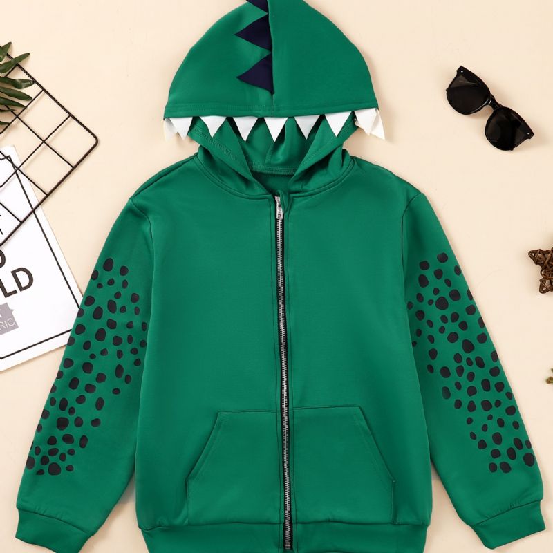 Pojkar Dinosaur Print Shape Zipper Hoodie Barnkläder