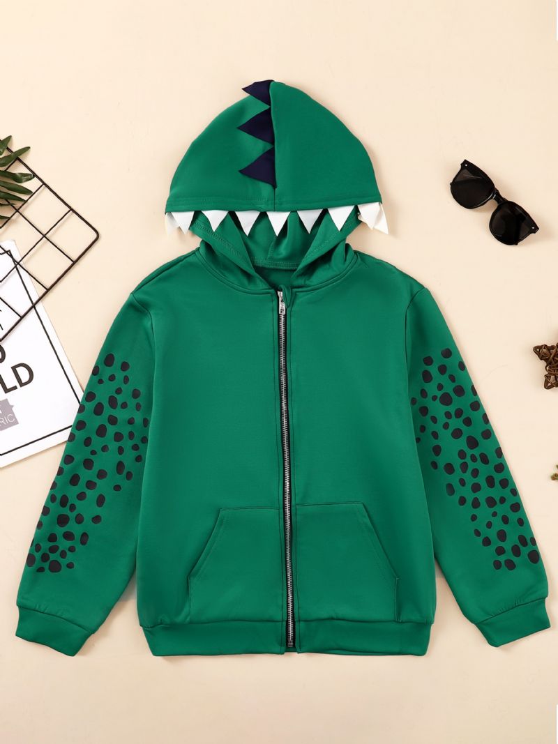 Pojkar Dinosaur Print Shape Zipper Hoodie Barnkläder