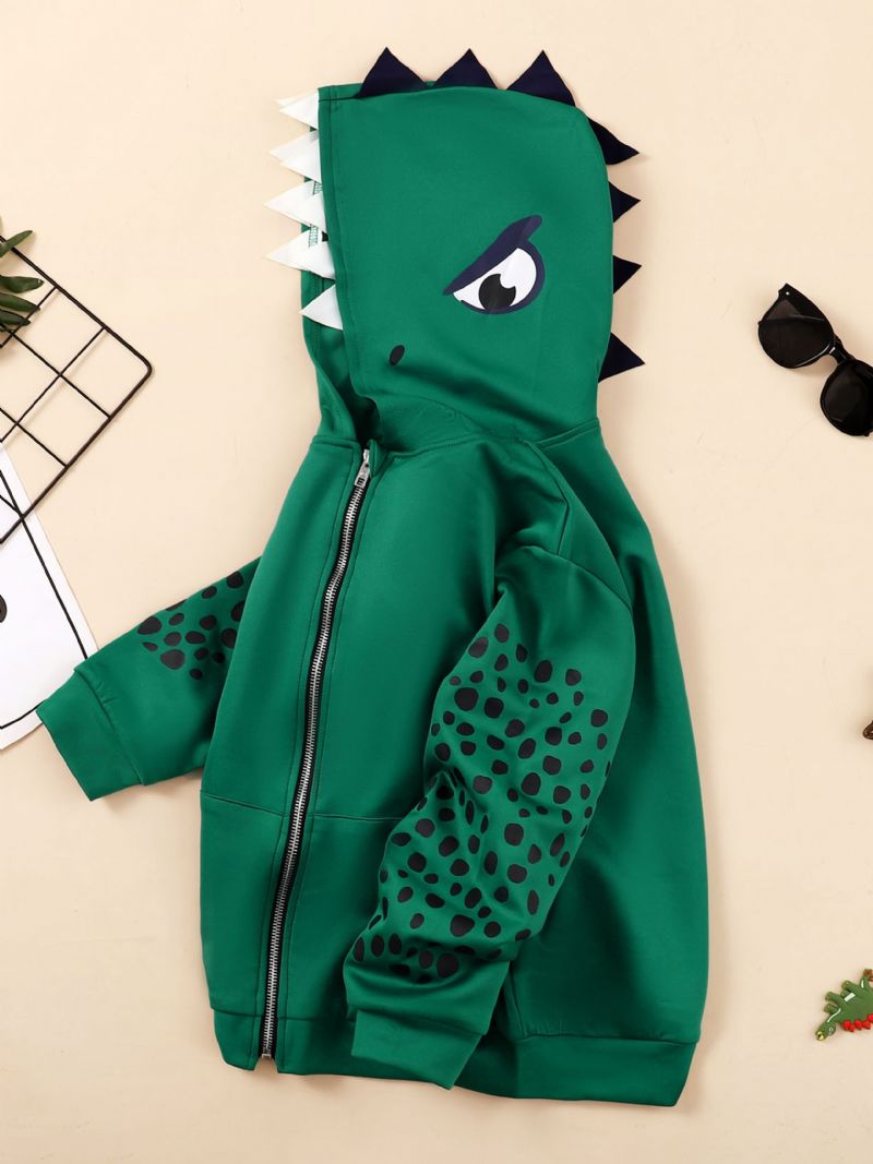 Pojkar Dinosaur Print Shape Zipper Hoodie Barnkläder