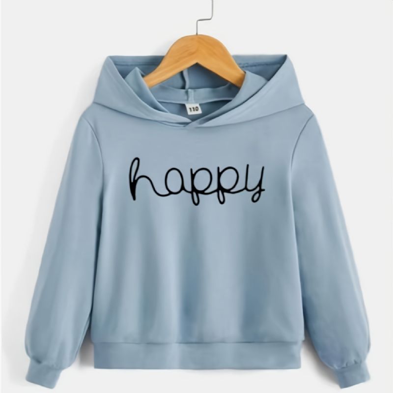 Pojkar Flickor Casual Hoodie Med Happy Print Barnkläder