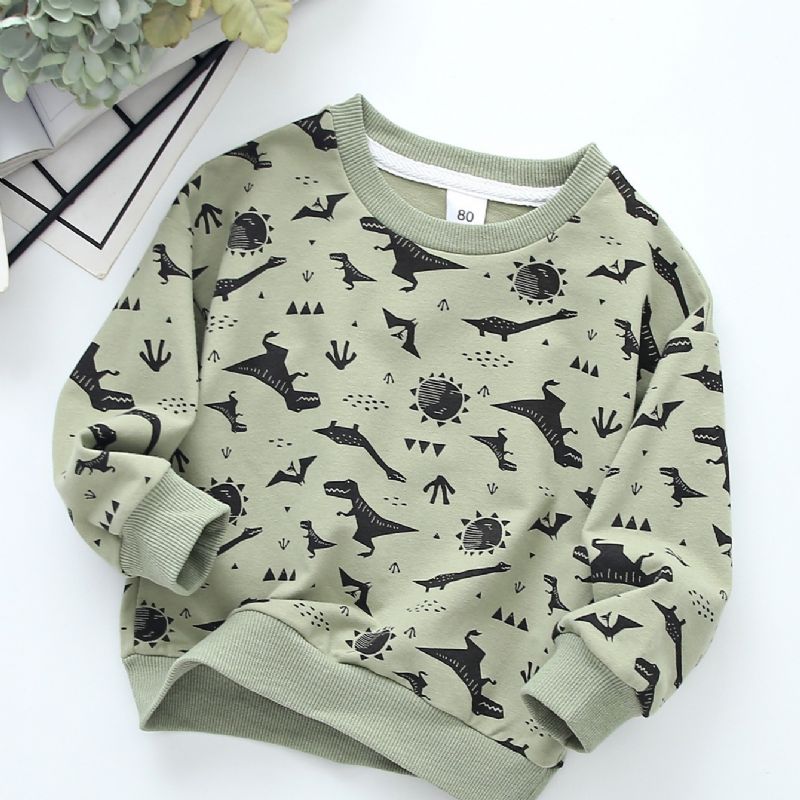 Pojkar Full Print Dinosaur Sweatshirt Barns Rund Hals Höst Vinter