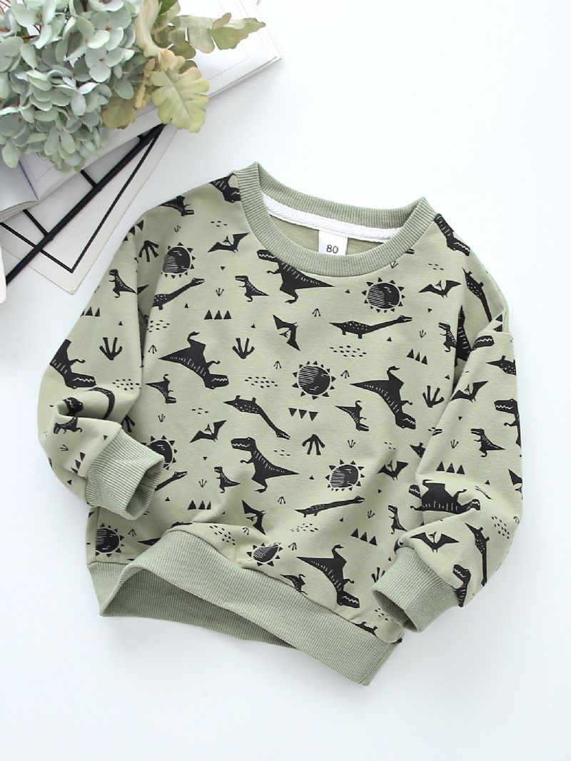 Pojkar Full Print Dinosaur Sweatshirt Barns Rund Hals Höst Vinter