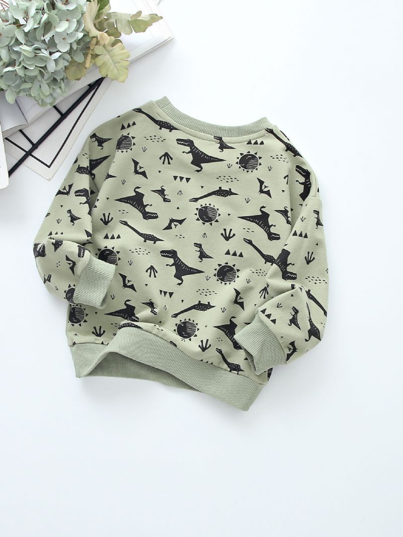 Pojkar Full Print Dinosaur Sweatshirt Barns Rund Hals Höst Vinter