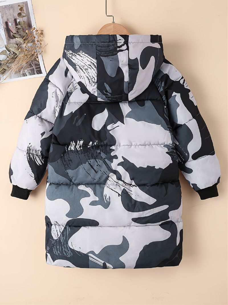 Pojkar Hooded Camo Puffer Kappa För Höst Och Vinter Ny