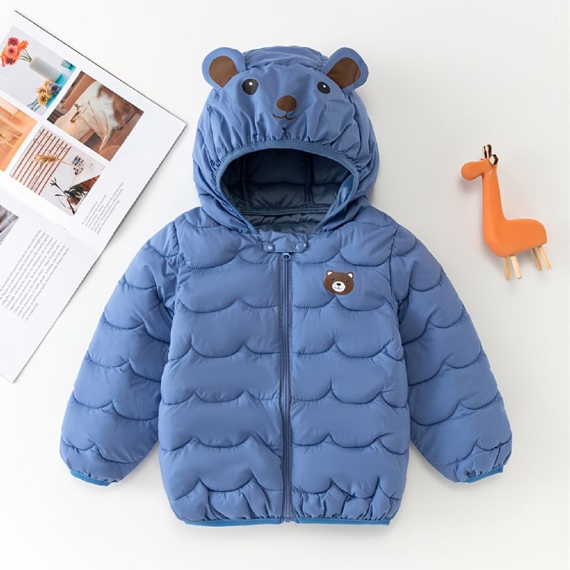 Pojkar Hooded Isolerad Puffer Kappa Med Cartoon Bear Design För Höst Och Vinter Ny