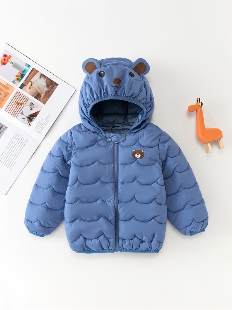 Pojkar Hooded Isolerad Puffer Kappa Med Cartoon Bear Design För Höst Och Vinter Ny