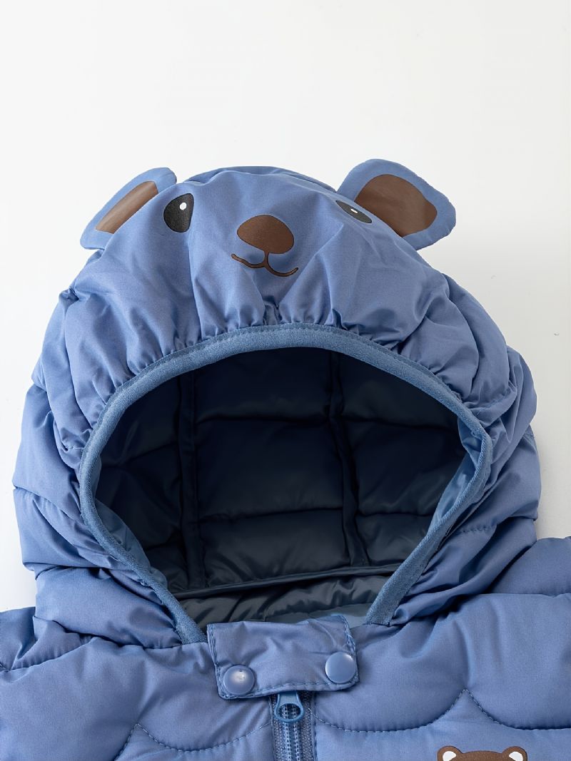 Pojkar Hooded Isolerad Puffer Kappa Med Cartoon Bear Design För Höst Och Vinter Ny