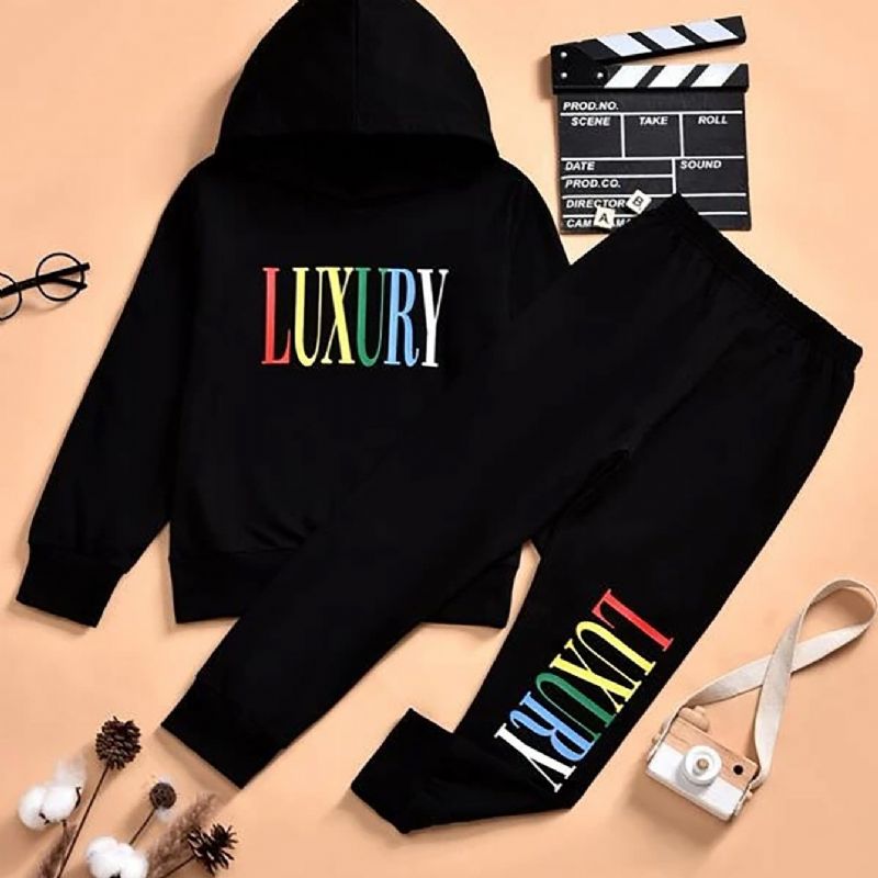 Pojkar Kostym Vinter Casual Enfärgad Alfabet Print Hoodie Set