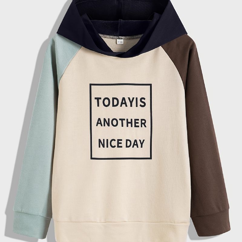 Pojkar Letter Colorblock Hoodie Sweatshirt Höst Vinter