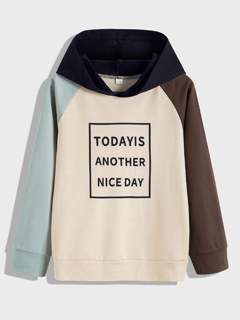 Pojkar Letter Colorblock Hoodie Sweatshirt Höst Vinter