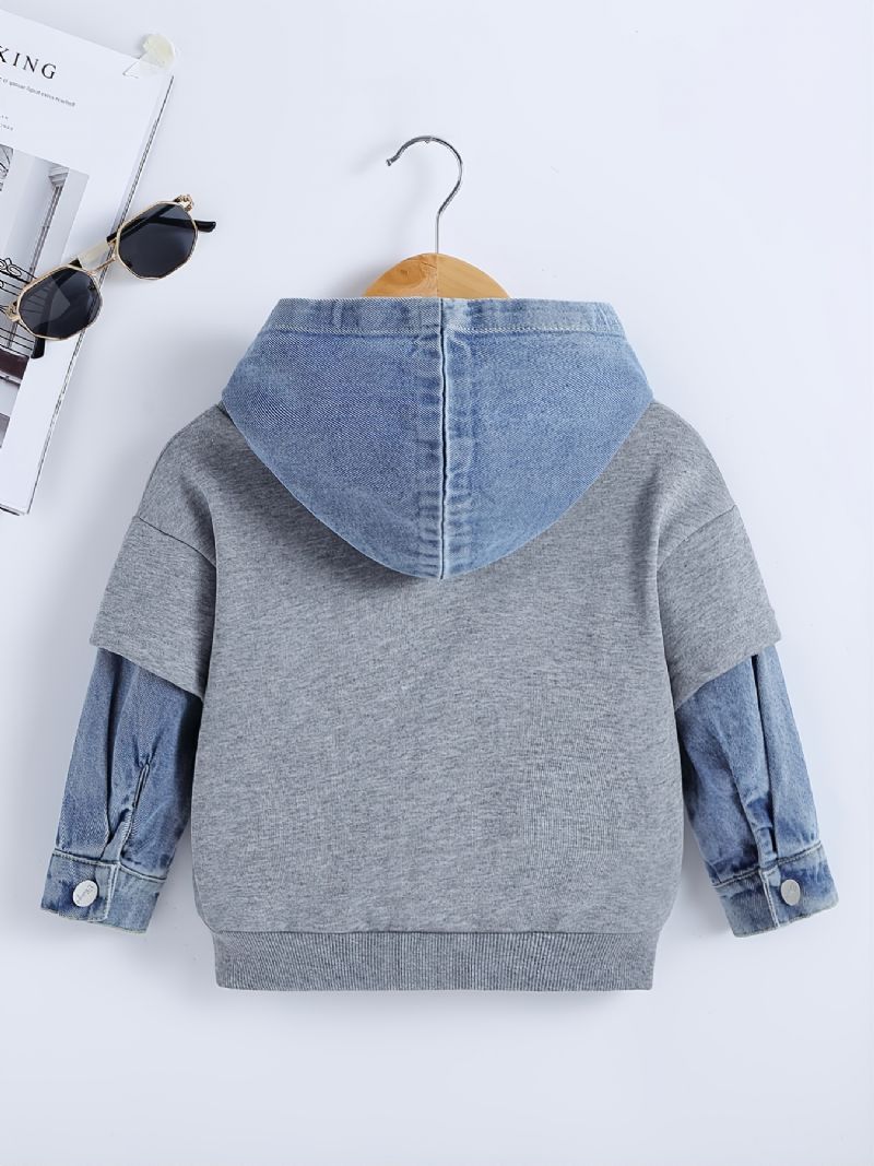 Pojkar Luvtröja Tecknad Dinosaurie Brevtryck Denim Splicing Pullover Sweatshirt Barnkläder