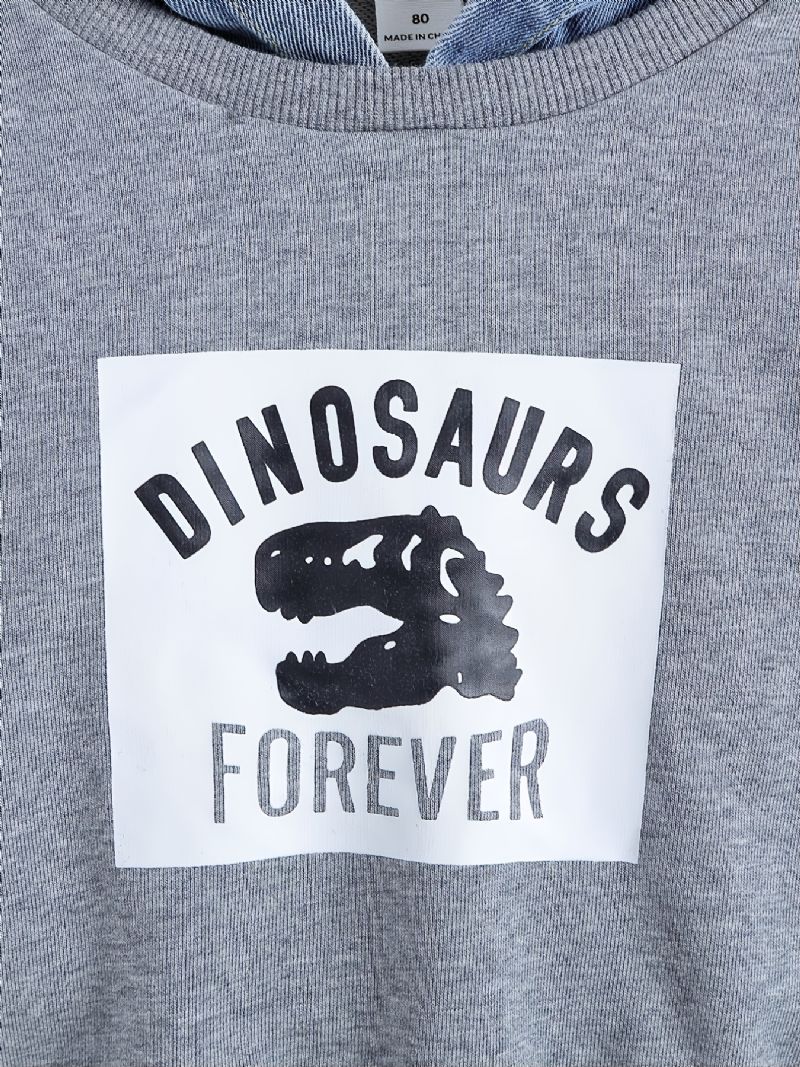 Pojkar Luvtröja Tecknad Dinosaurie Brevtryck Denim Splicing Pullover Sweatshirt Barnkläder