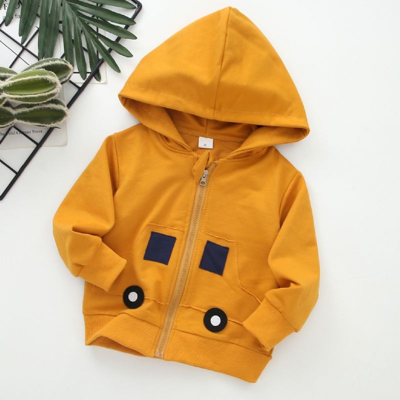 Pojkar Patch Car Print Zip Jacka Winter Warm Hoodie