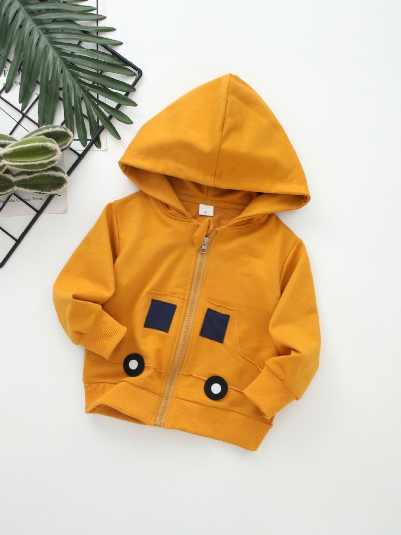 Pojkar Patch Car Print Zip Jacka Winter Warm Hoodie