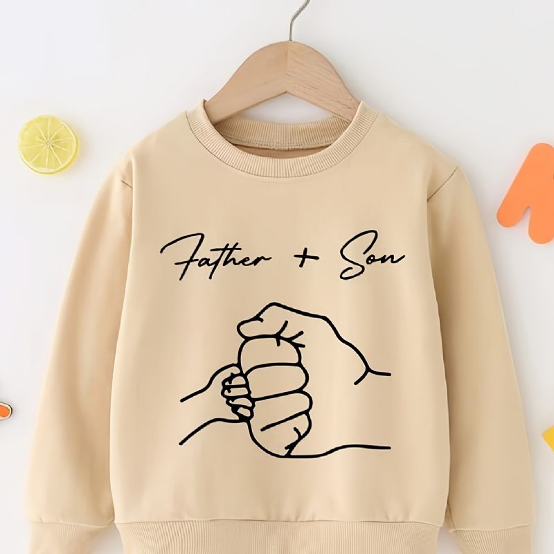 Pojkar Söt Casual Far + Son Print Pullover Sweatshirt Långärmad Besättningsringad Termotoppar För Vintern