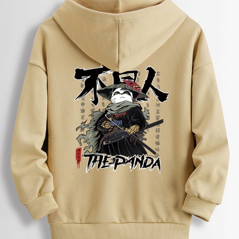 Pojkar Tecknad & Letter Panda Print Hooded Graphic Hoodie