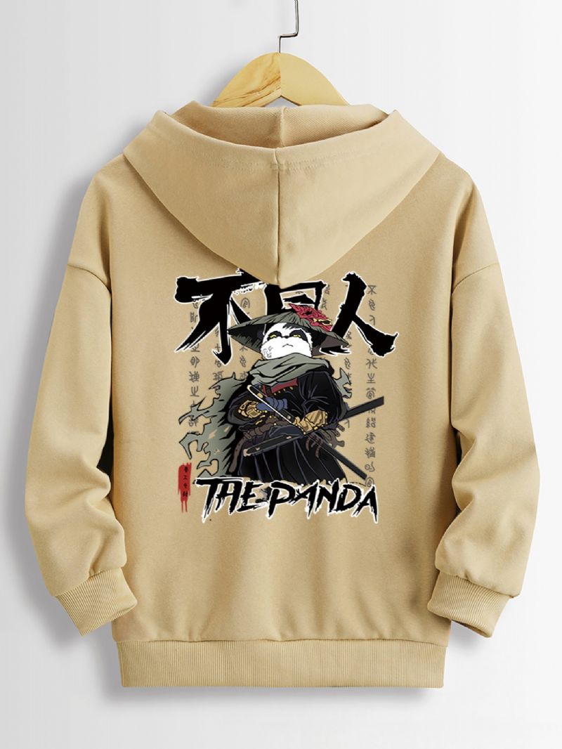 Pojkar Tecknad & Letter Panda Print Hooded Graphic Hoodie