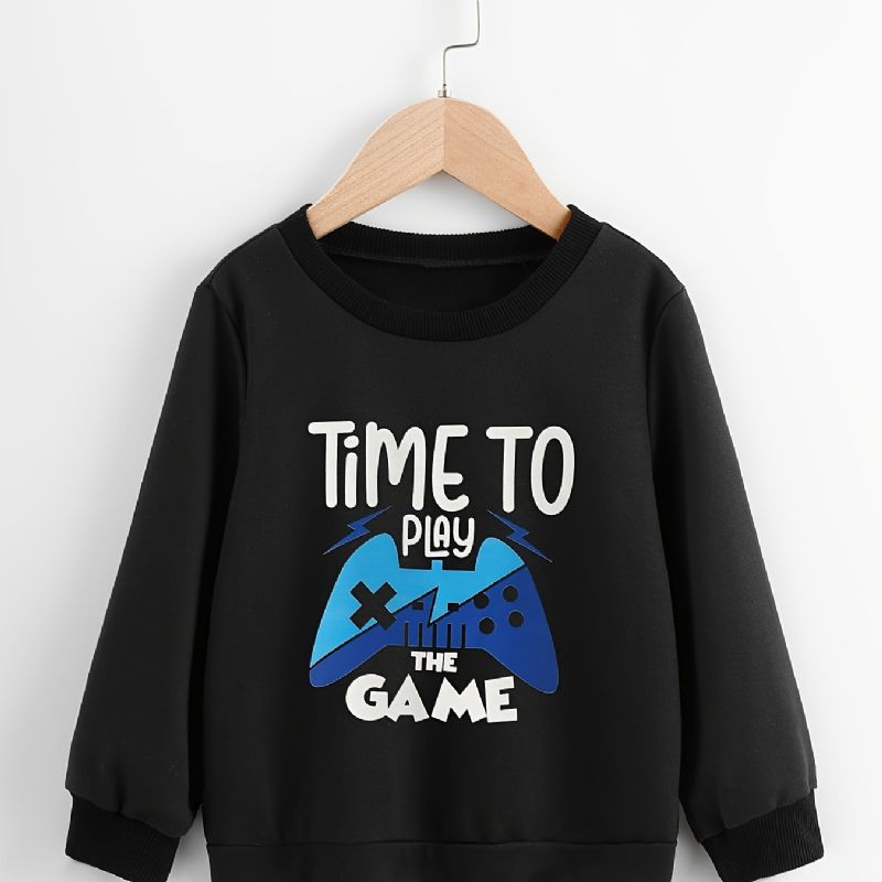 Pojkar Time To Game Print Pullover Sweatshirt Casual Crew Neck Långa Ärmar Termotoppar För Vintern