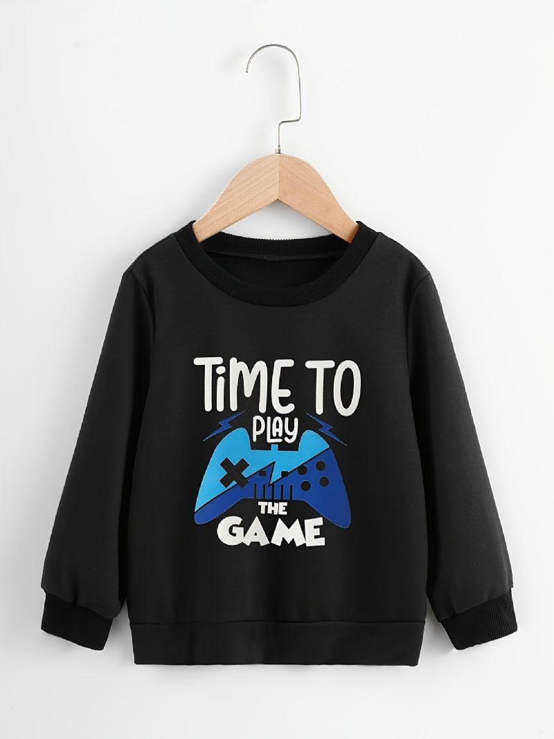 Pojkar Time To Game Print Pullover Sweatshirt Casual Crew Neck Långa Ärmar Termotoppar För Vintern