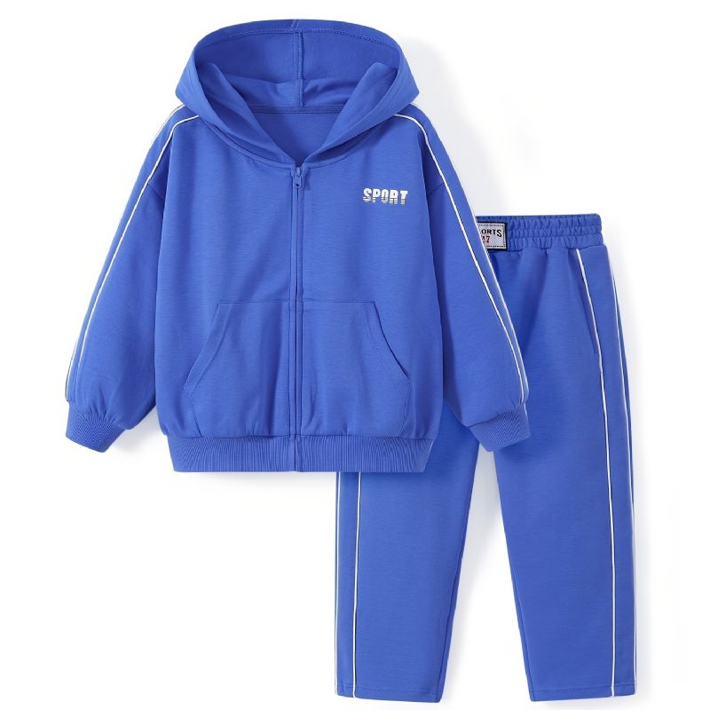 Pojkar Zip Up Atletisk Hoodie Sport Bokstavstryck Jacka & Byxa Set Barnkläder