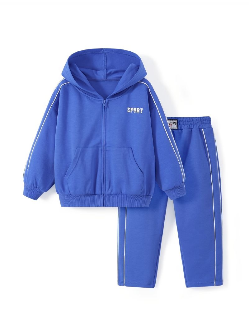 Pojkar Zip Up Atletisk Hoodie Sport Bokstavstryck Jacka & Byxa Set Barnkläder