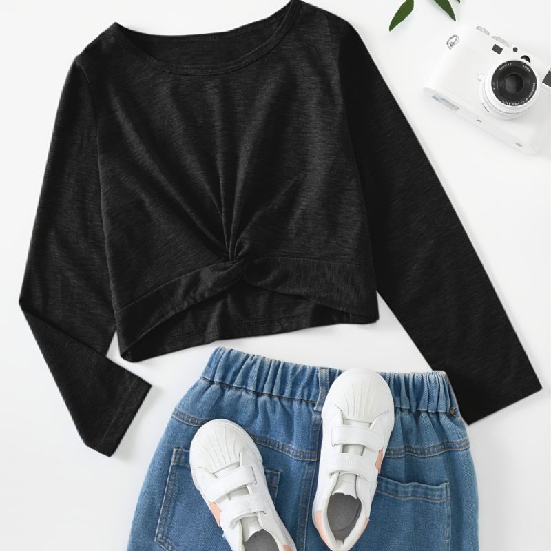 Short Crop Top Sweatshirt För Flickor Casual Långärmad Tröja Blus T-shirt