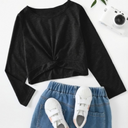 Short Crop Top Sweatshirt För Flickor Casual Långärmad Tröja Blus T-shirt