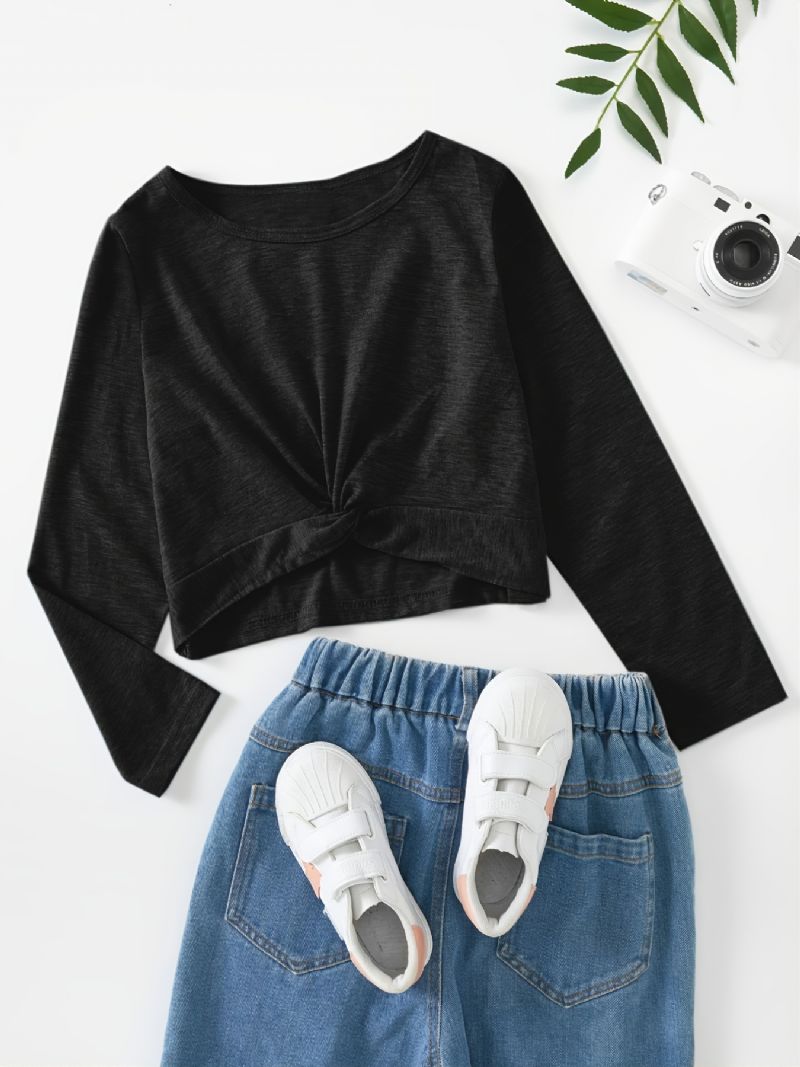 Short Crop Top Sweatshirt För Flickor Casual Långärmad Tröja Blus T-shirt