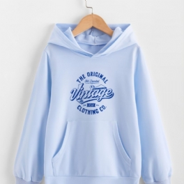 Småbarn Flickor Brevtryck Luvtröja Långärmad Pullover Sweatshirt Med Ficka Höst Vinter