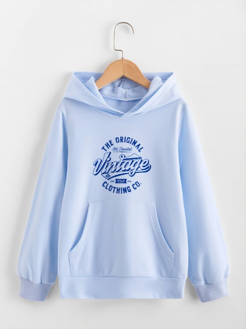 Småbarn Flickor Brevtryck Luvtröja Långärmad Pullover Sweatshirt Med Ficka Höst Vinter