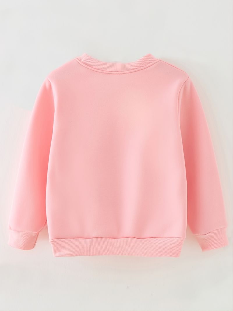 Småbarn Flickor Pullover Barn Rosa Bokstavstryck Tunn Fleece Tröja Med Rund Hals Barnkläder