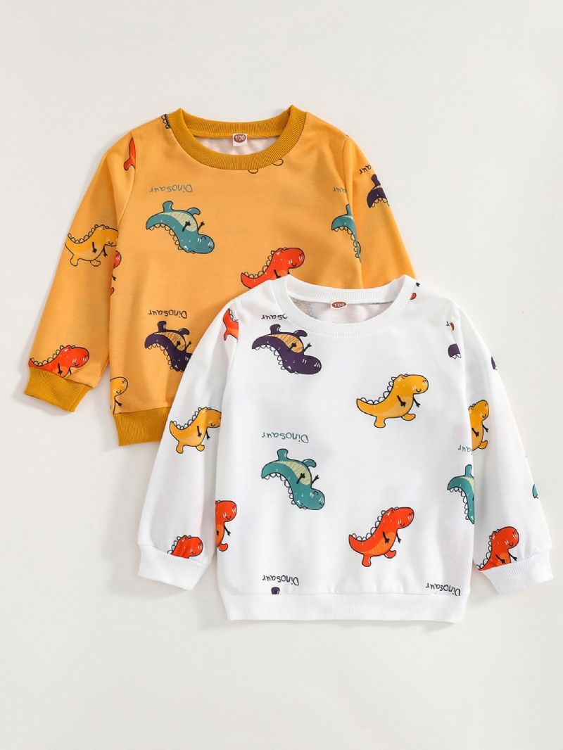 Sweetshirt För Pojkar Tecknad Färgglad Dinosaurie-tröja Gul & Vit