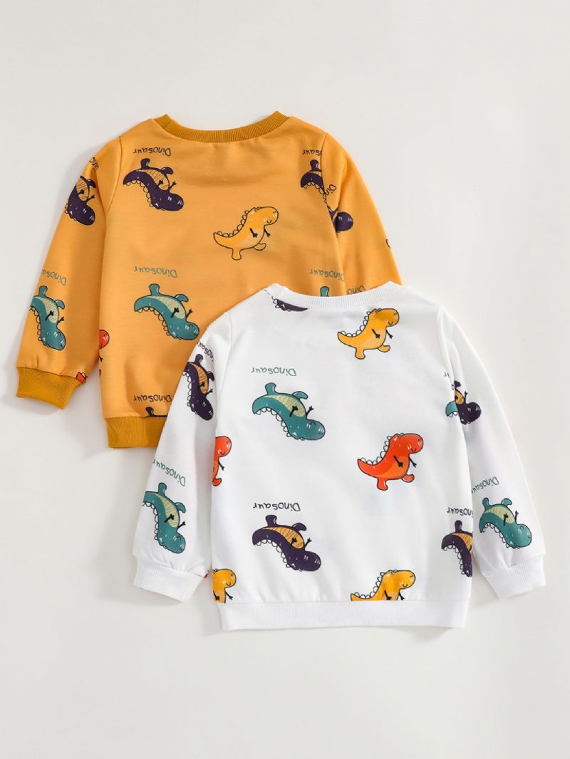 Sweetshirt För Pojkar Tecknad Färgglad Dinosaurie-tröja Gul & Vit