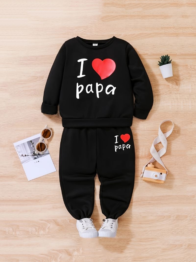 Tjejer I Love Papa Pullover Sweatshirt & Matchande Joggingbyxor Barnkläder