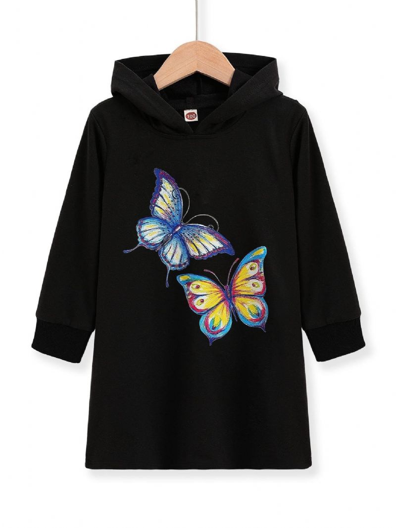 Toddler Flickor Butterfly Print Hoodie Klänning För Höst Vinter Ny