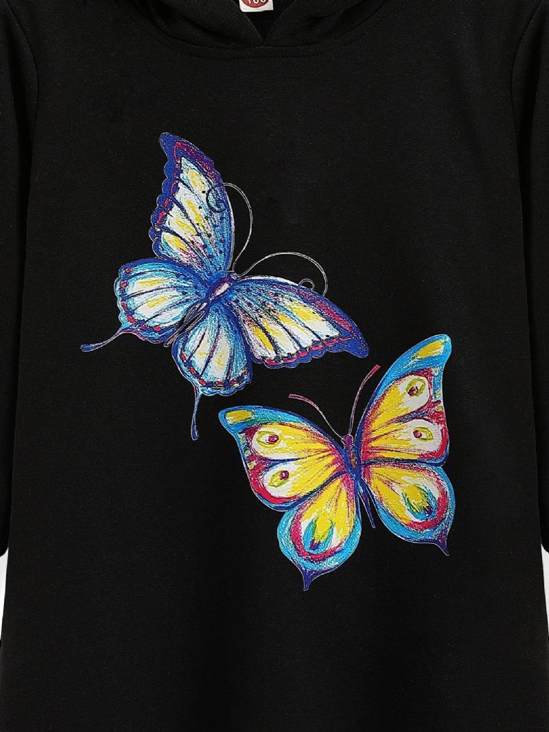 Toddler Flickor Butterfly Print Hoodie Klänning För Höst Vinter Ny