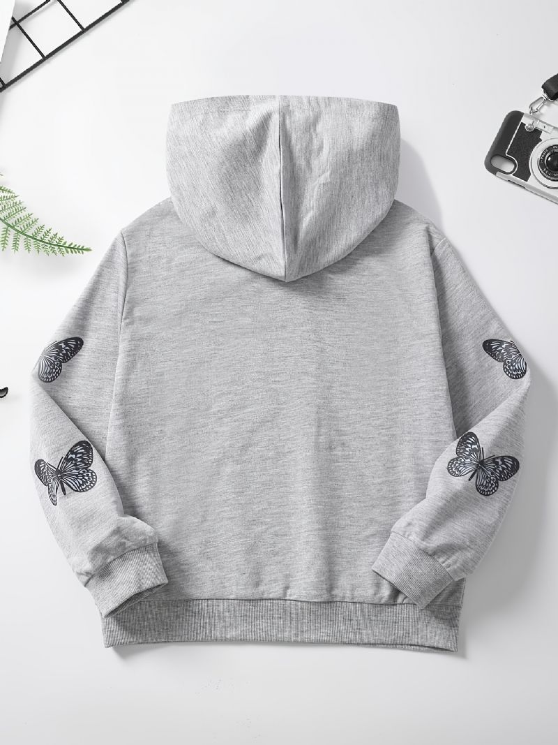 Toddler Flickor Butterfly Print Hoodie Långärmad Pullover Sweatshirt Höst Vinter