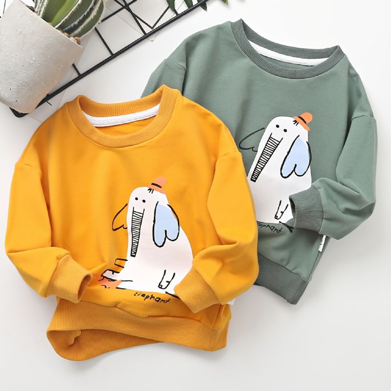 Toddler Pojkar Print Elephant Rund Neck Långärmad Sweatshirt Höst Vinter