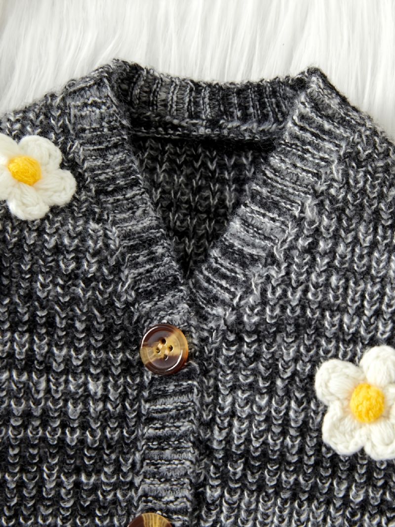 Unisex Bebis Blommig Design Stickad Tröja Cardigan + Matchande Byxa Set Bebiskläder För Vintern