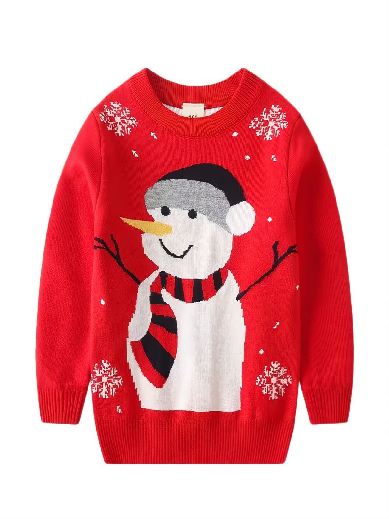 1st Flickor Casual Snowman Print Pullover Tröja Rundhals Långa Ärmar Termisk För Vinter Julfest