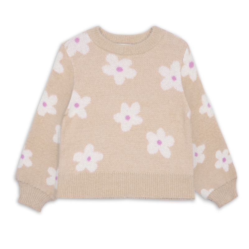 Barntröja Långärmad Blommönster Stickad Pullover Varm Vinter För Flickor Barnkläder