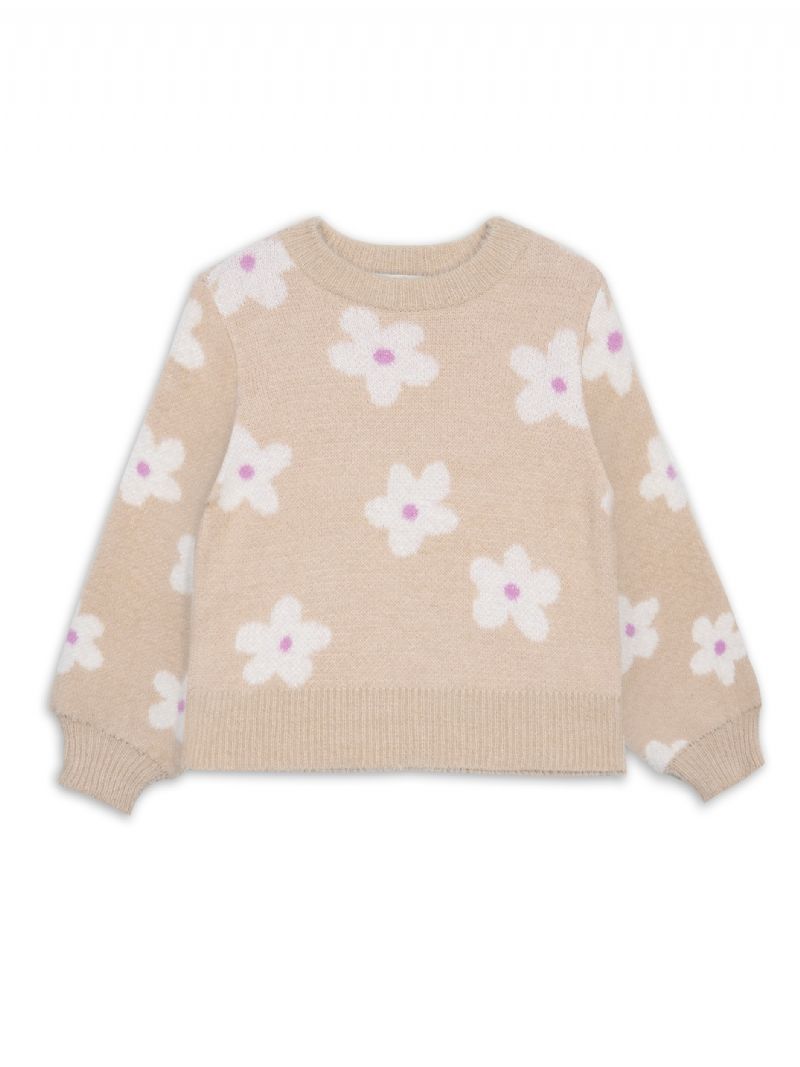 Barntröja Långärmad Blommönster Stickad Pullover Varm Vinter För Flickor Barnkläder