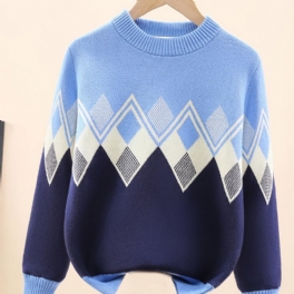 Barntröja Långärmad Rundhalsad Argyle Mönster Stickad Pullover För Pojkar Flickor Barnkläder