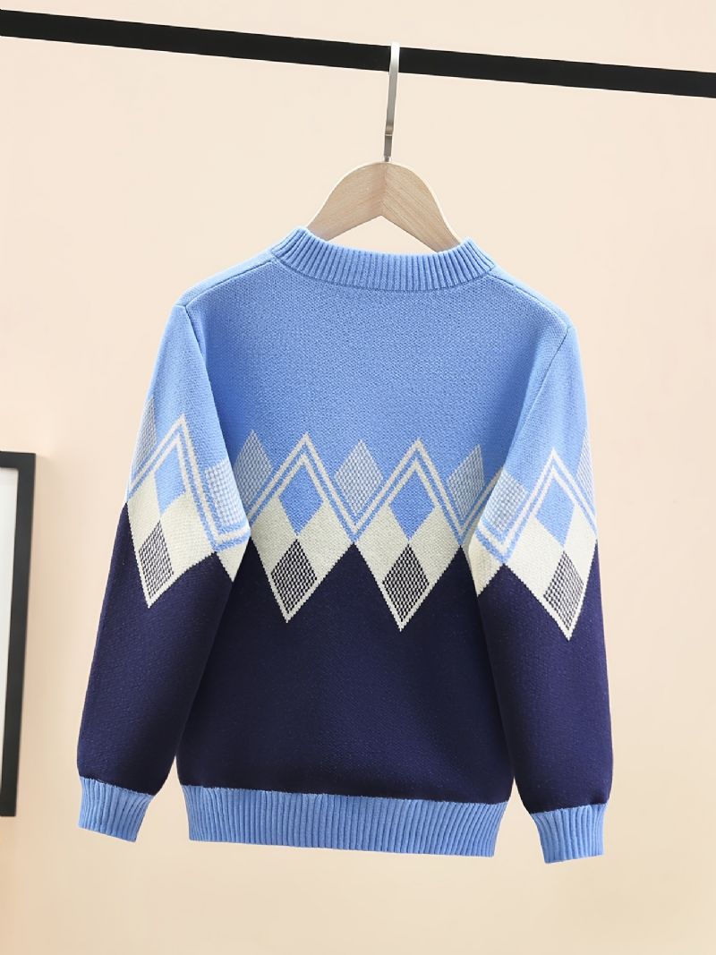 Barntröja Långärmad Rundhalsad Argyle Mönster Stickad Pullover För Pojkar Flickor Barnkläder