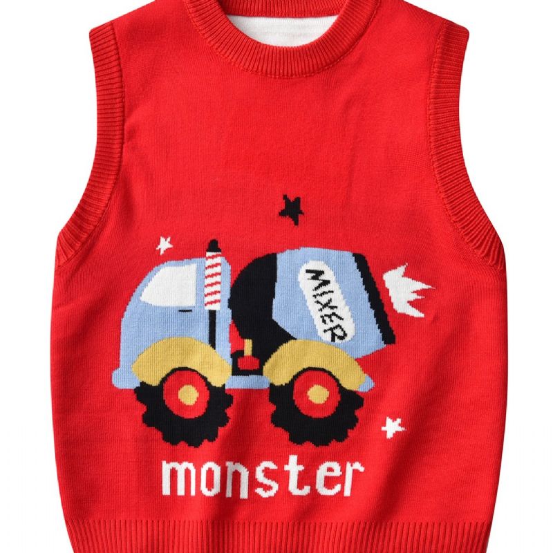 Barntröja Väst Cartoon Construction Vehicle Pojkar Stickad Pullover