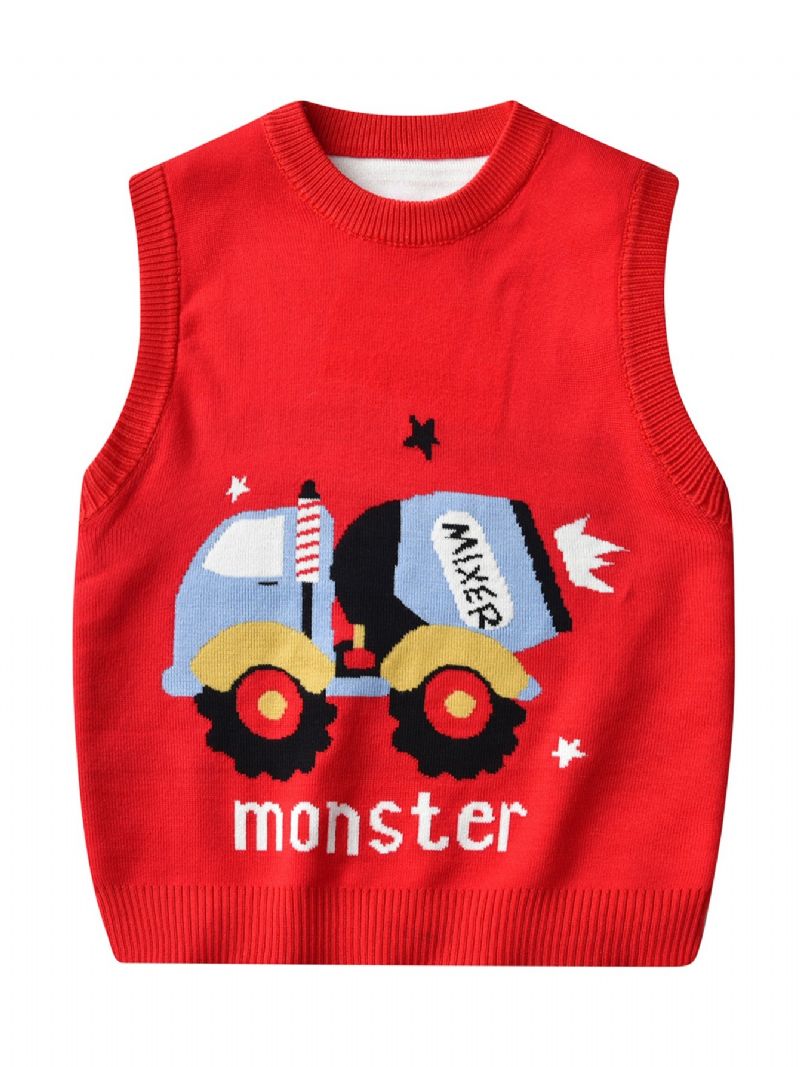 Barntröja Väst Cartoon Construction Vehicle Pojkar Stickad Pullover